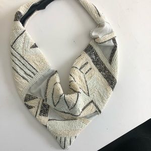 Neutral beaded scarf style necklace